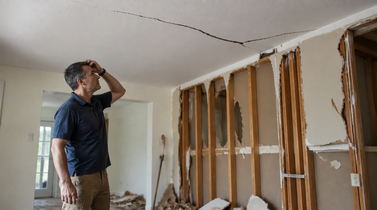 Ceiling crack appearing above an improperly removed load bearing wall
