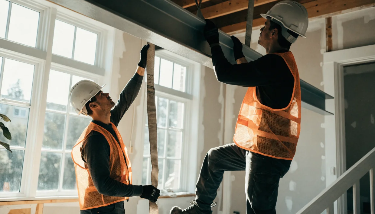 Comparison of steel beam and LVL beam installation in a Toronto renovation
