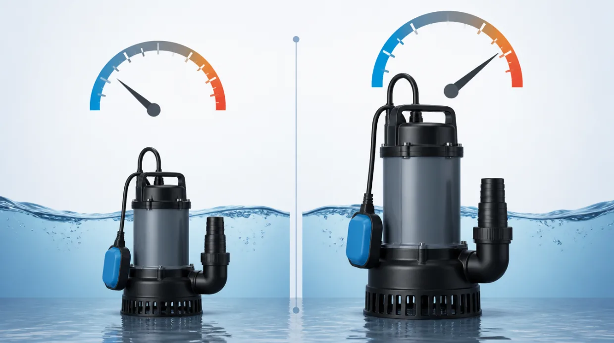 Comparison illustration of sump pump sizes for different horsepower needs